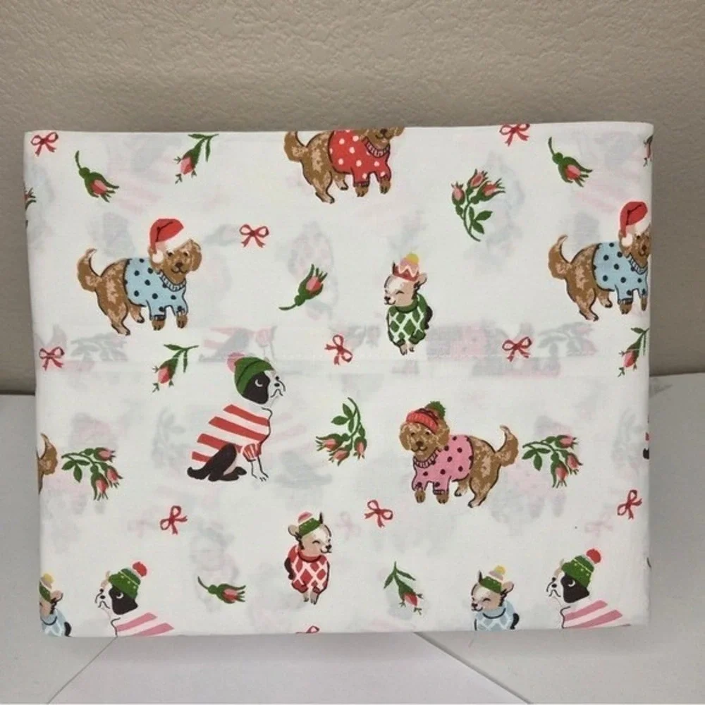 Cath Kidston Puppy Love Pink King Sheet Set 100%‎ Cotton Christmas Dogs Holiday